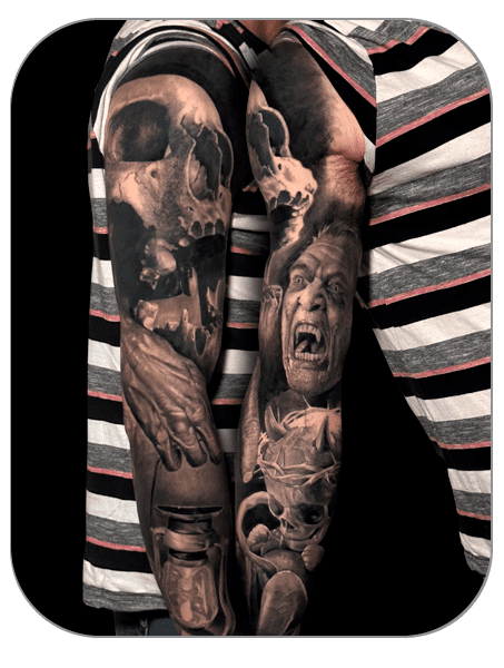 Manga de vampiros demonios y calaveras hecha por Azumi, tattoo realista, tattoo Mollet del Vallès (Barcelona)