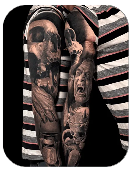 Manga de vampiros demonios y calaveras hecha por Azumi, tattoo realista, tattoo Mollet del Vallès (Barcelona)