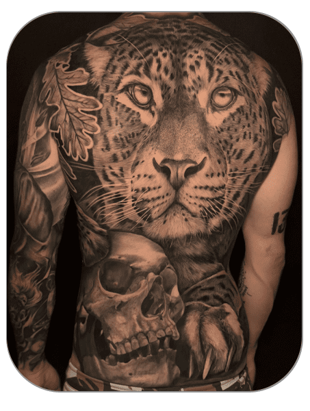 Espalda Back leopard leopardo Azumi healed, tattoo realista, tattoo Mollet del Vallès (Barcelona)