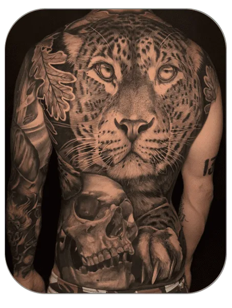 Espalda Back leopard leopardo Azumi healed, tattoo realista, tattoo Mollet del Vallès (Barcelona)