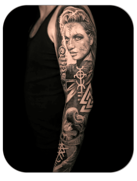 Vinkinga sleeve azumi tattoo, tattoo realista, tattoo Mollet del Vallès (Barcelona)