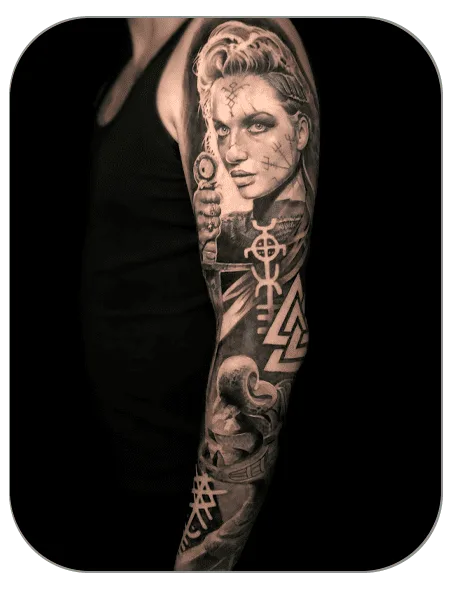 Vinkinga sleeve azumi tattoo, tattoo realista, tattoo Mollet del Vallès (Barcelona)