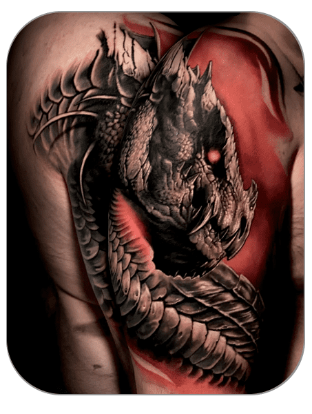 tattoo dragón hecho familia por Deivid en The last Gallery tattoo en Mollet del Vallès, Barcelona