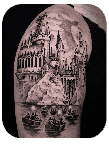 Tatuaje Harry Potter estilo BlackWork hecho por Marc en The last gallery tattoo Mollet del Vallès, Barcelona