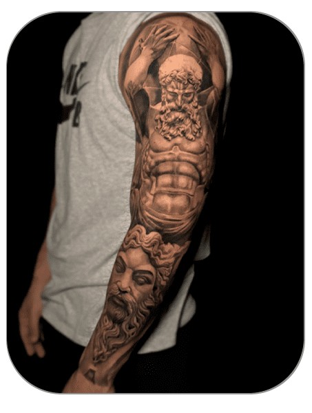 sleeve mangaesculturas, tattoo realista, tattoo Mollet del Vallès (Barcelona)